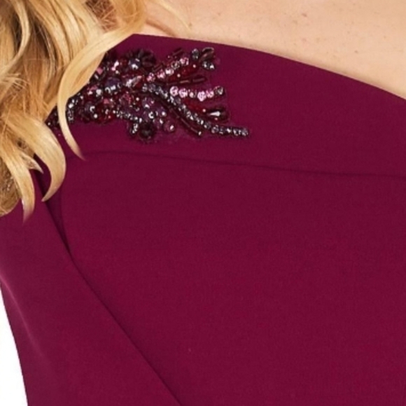 𝅺Adrianna Papell Women's Burgundy Beaded Crepe Gown - Picture 16 of 16